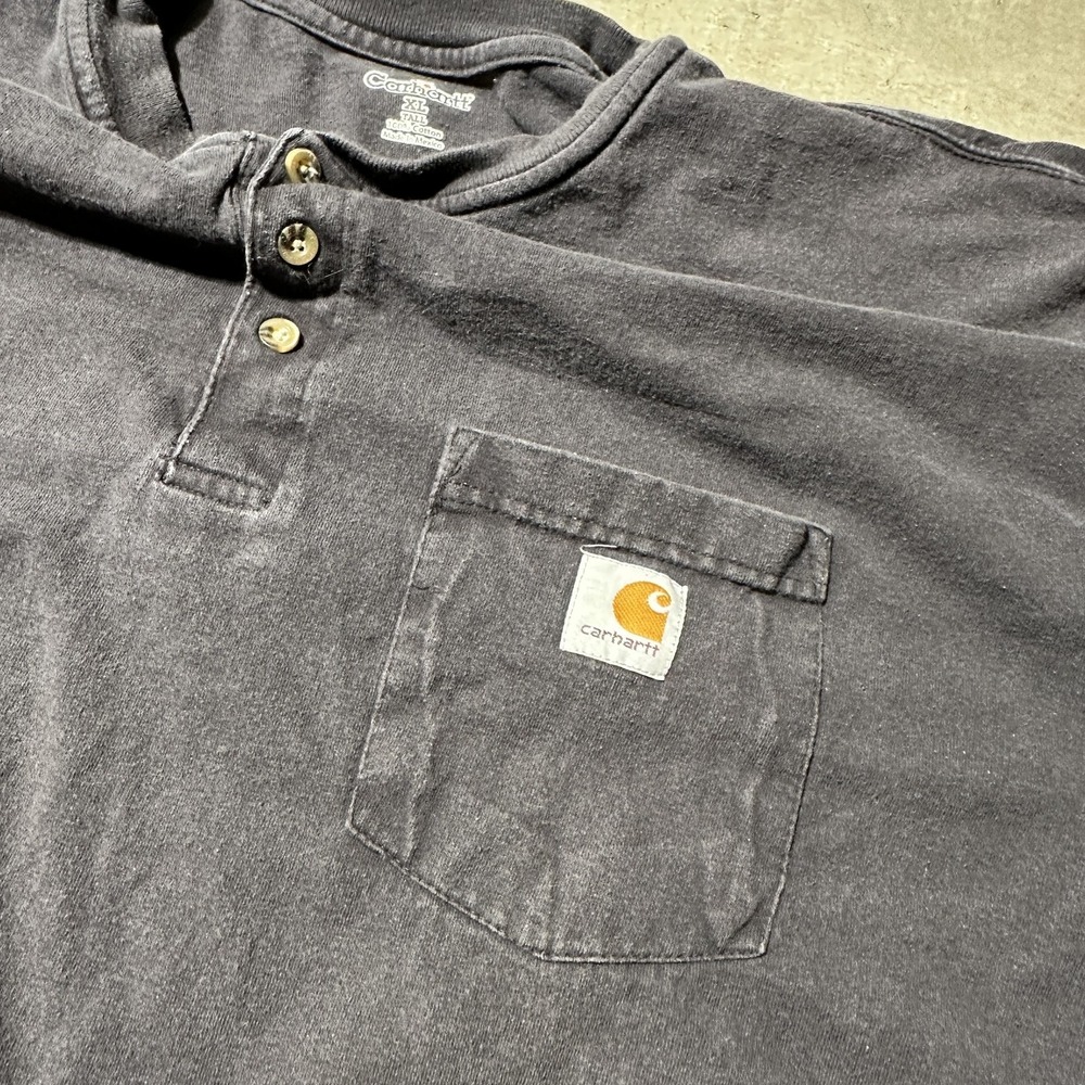 Carhartt Shirt Mens XLT Tall Black Henley Pocket Work T-Shirt Cotton K84 BLK - Picture 4 of 13